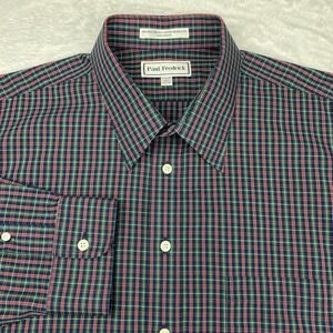 Paul Fredrick Dress Shirt Mens 17.5-34 Blue/Red/Green Plaid Non Iron